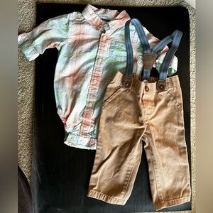 Carter’s Infant Baby 9M 2 piece long sleeve & suspenders pants set